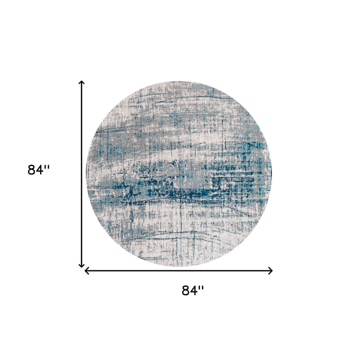 7' x 7' Modern Round Abstract Non Skid Area Rug - Blue And Gray