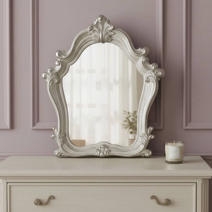 47"bAbstract Framed Antiqued Glass Mounted Dresser Mirror - White / Silver