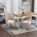 Set of two Giga French vintage beige upholstered fabric dining armchairs with elegant armrests and classic design.