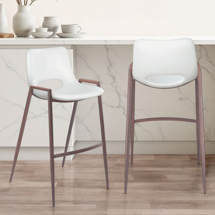 29" Steel Low Back Bar Height Bar Chairs (Set of 2) - White And Brown