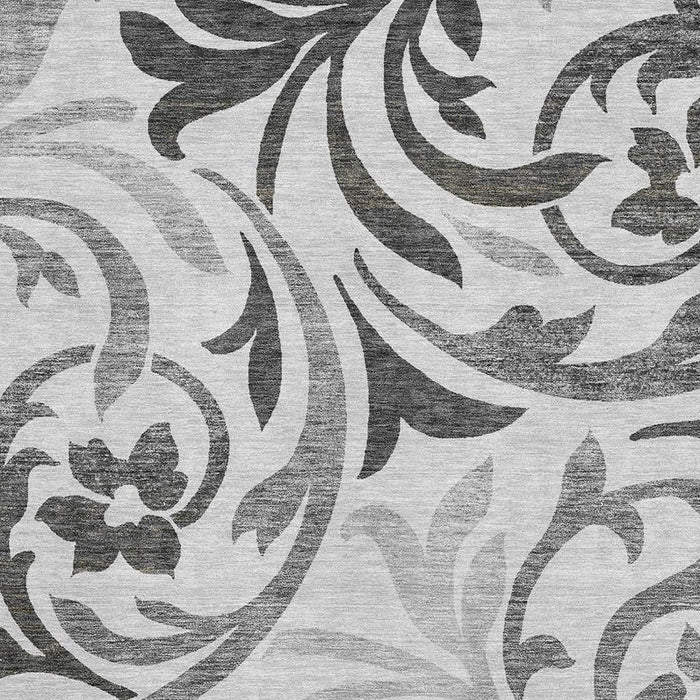 10' X 14' Floral Washable Area Rug With UV Protection - Gray