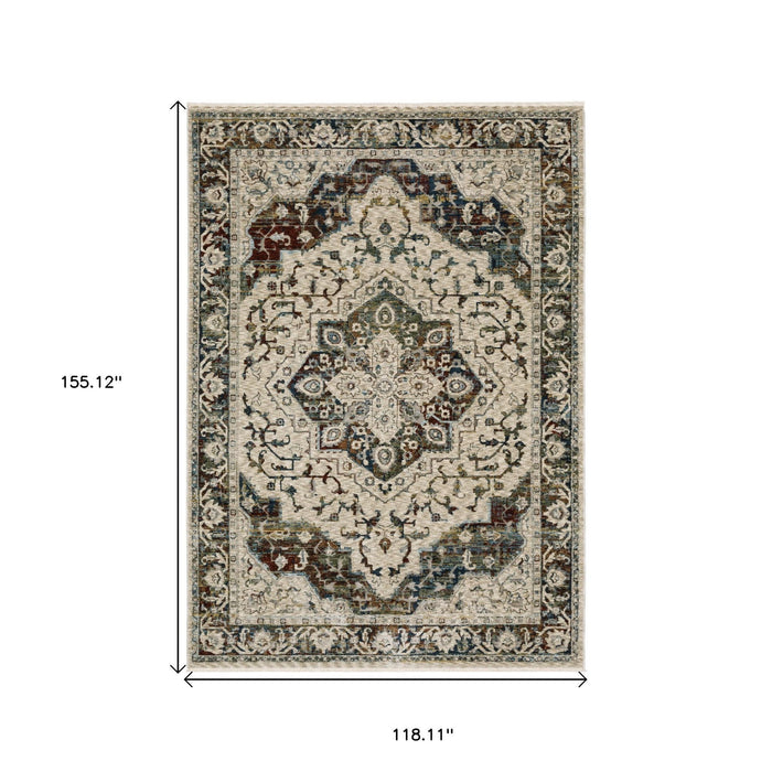 10' X 13' Medallion Area Rug With Fringe - Ivory And Red