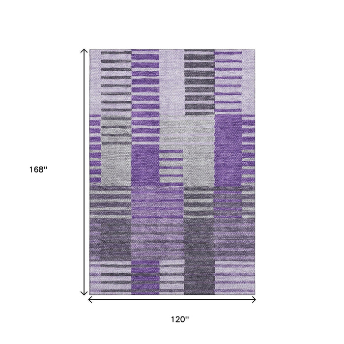 10' X 14' Striped Washable Area Rug With UV Protection (656268) - Purple / Ivory / Gray