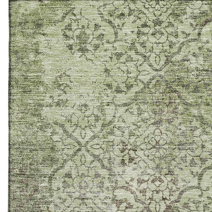 10' X 14' Abstract Washable Area Rug With UV Protection - Artichoke Green And Taupe