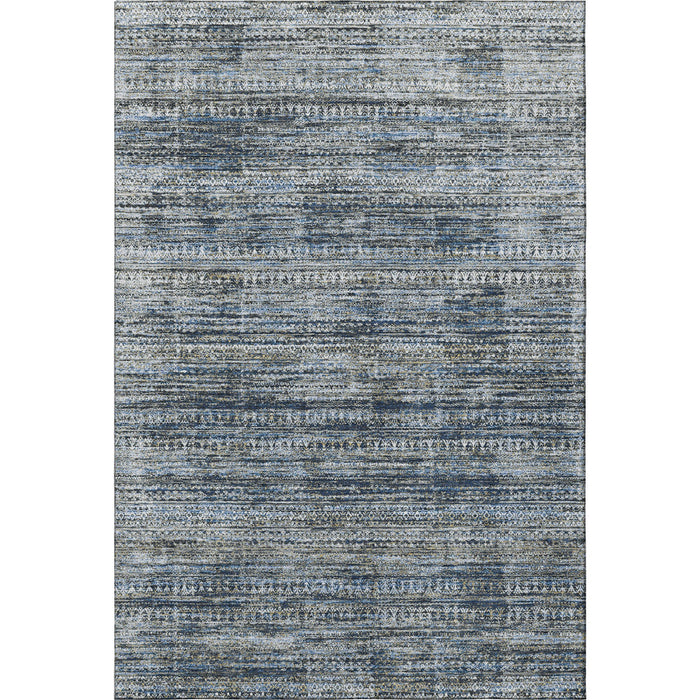 10' X 14' Striped Washable Area Rug With UV Protection (709750) - Denim Blue / Ivory / Khaki
