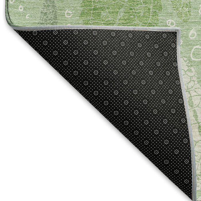 10' X 14' Geometric Washable Area Rug With UV Protection (646163) - Green / Ivory / Navy Blue