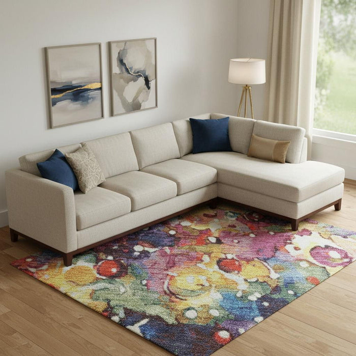 10' X 14' Floral Washable Area Rug With UV Protection (701629) - Navy Blue / Gold / Red