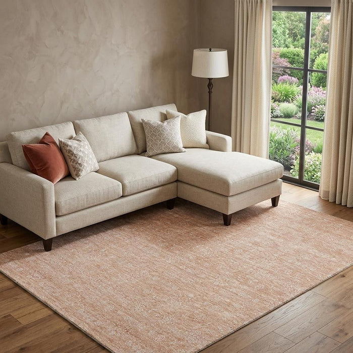 10' X 14' Floral Washable Area Rug With UV Protection (656891) - Coral / Ivory