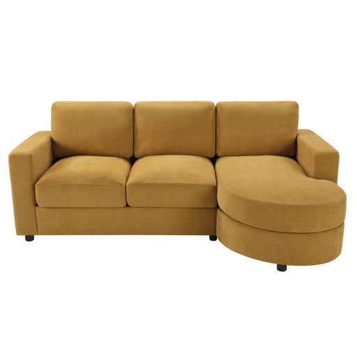 Giga modern L-shaped sectional sofa with curved chaise, USB ports, and side storage pockets in a stylish living room setting.