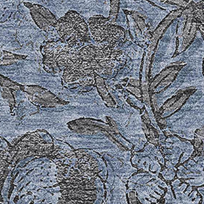 9' X 12' Floral Washable Area Rug With UV Protection - Blue And Gray