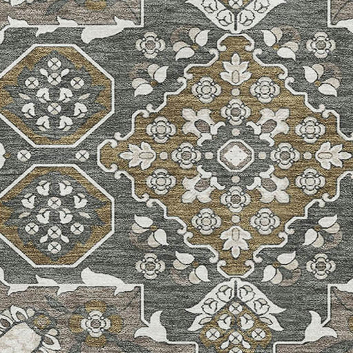 10' X 14' Floral Medallion Washable Area Rug With UV Protection (705851) - Coffee / Gray