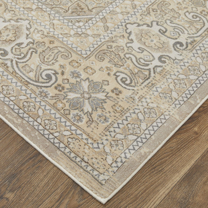 8' x 10' Floral Power Loom Distressed Area Rug - Brown Ivory And Tan