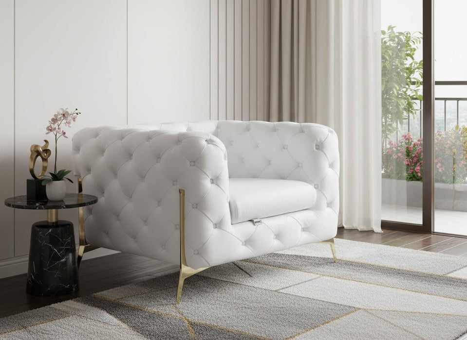 Glam Tufted Leather Armchair - White And Gold