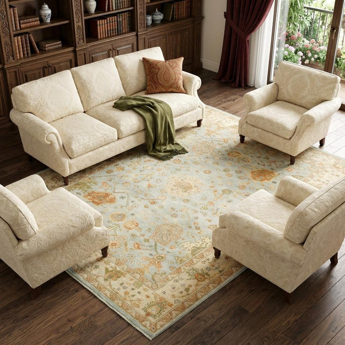 8' X 10' Wool Oriental Hand Knotted Area Rug (576042) - Blue / Sand