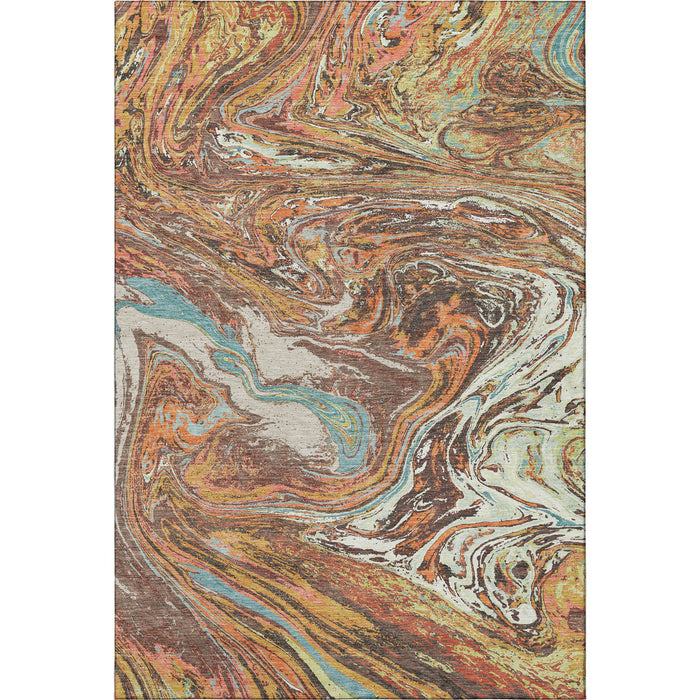 10' X 14' Abstract Washable Area Rug With UV Protection (683117) - Khaki / Blue / Copper