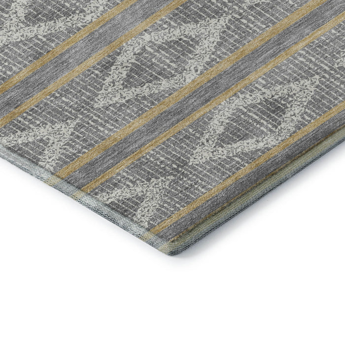 10' X 14' Geometric Washable Area Rug With UV Protection (680783) - Gray / Ivory / Gold