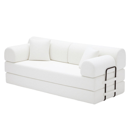 Giga Convertible Sleeper Sofa Bed in a living room, showing a modern floor lounge couch with cushions and fold-out bed feature