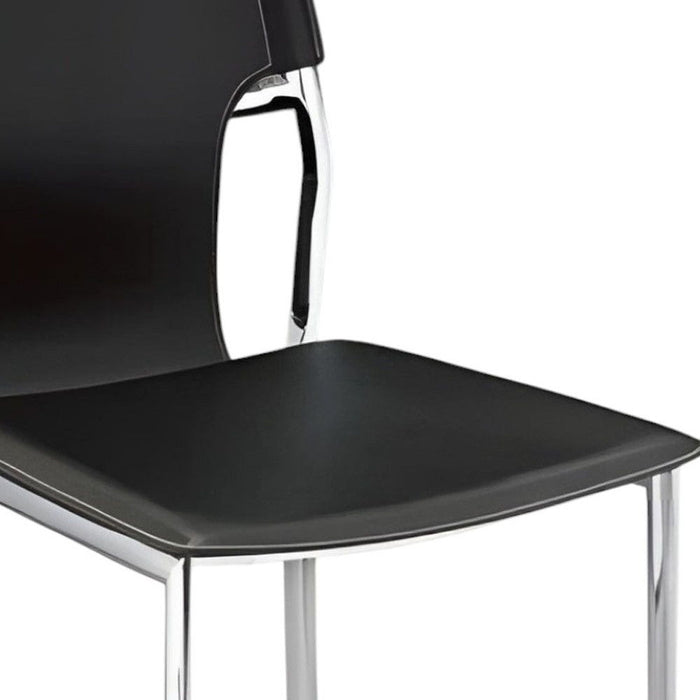 Metal Leather Partially Open Back Dining Side Chairs (Set of 4) - Black