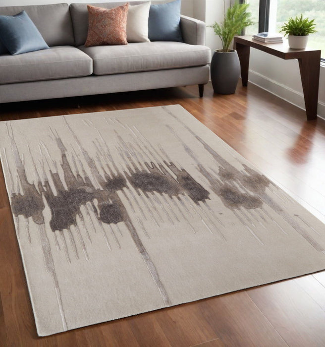 5' x 8' Abstract Hand Tufted Area Rug - Ivory Taupe And Brown