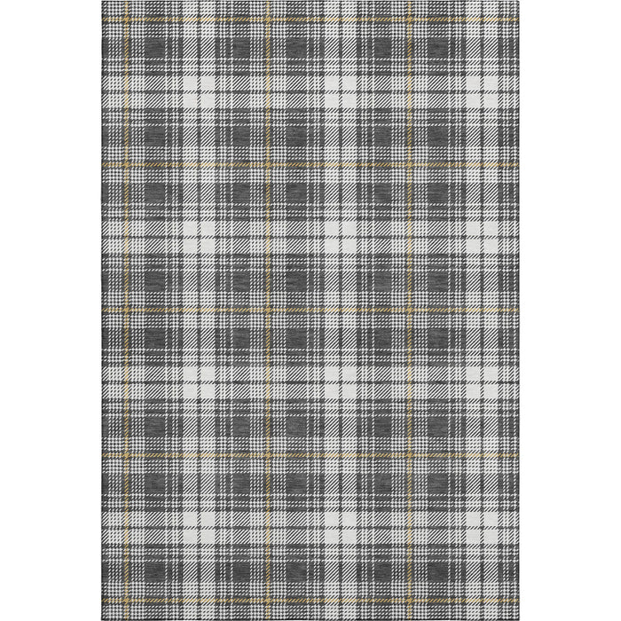 10' X 14' Plaid Washable Area Rug With UV Protection (678233) - Charcoal / Ivory / Gold