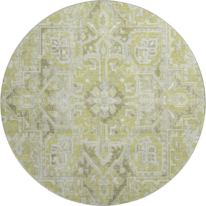 8' Oriental Washable Round Rug With UV Protection (649693) - Fern Green / Ivory