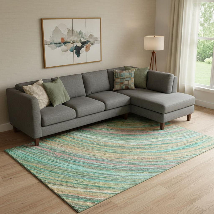 10' X 14' Abstract Washable Area Rug With UV Protection (717632) - Teal / Pink