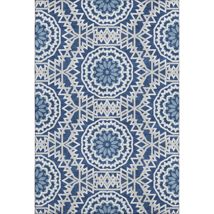 10' X 14' Geometric Washable Area Rug With UV Protection (652263) - Navy Blue / Ivory