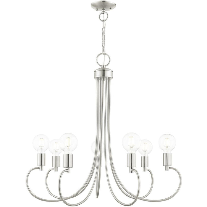 28" Seven Light Dimmable Chandelier With Shades - Nickel