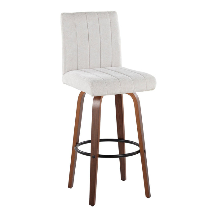 Hannah - 30" Fixed-Height Barstool With Swivel And Round Black Metal Footrest (Set of 2) - Walnut Wood