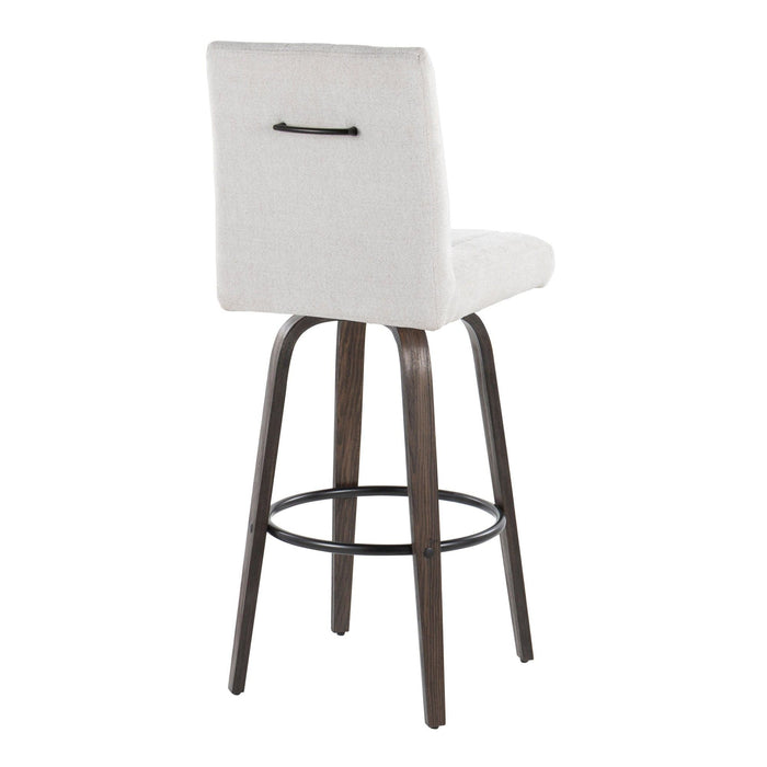 Hannah - Fixed-Height Barstool With Swivel And Round Black Metal Footrest (Set of 2) - Walnut Glazed Wood