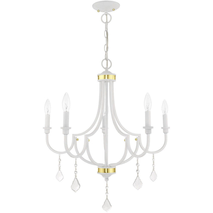 27" Five Light Dimmable Chandelier With Shades - White