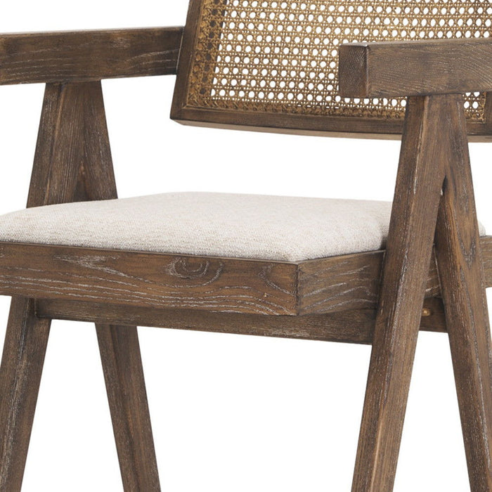 Fabric And Solid Wood Low Back Bar Height Bar Chair - Off White / Brown