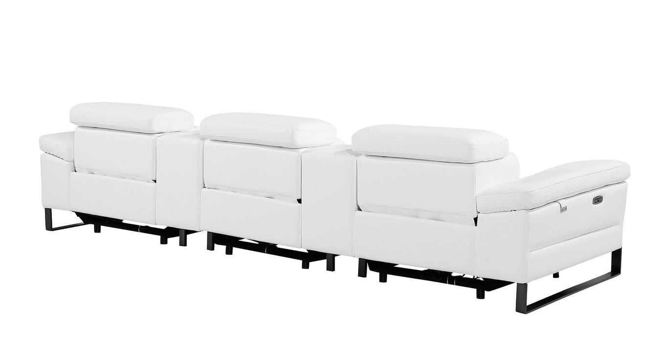 Top Grain Leather Reclining Metal USB Sofa (720344) - White