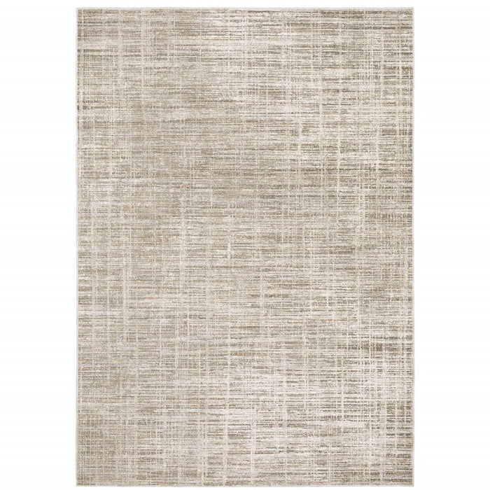9.8' x 12.9' Abstract Power Loom Stain Resistant Polyester Area Rug - Beige Grey Ivory Tan And Brown