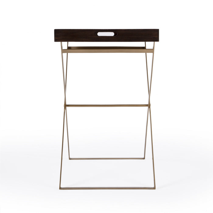 Solid Wood Rectangular End Table - Gold And Walnut