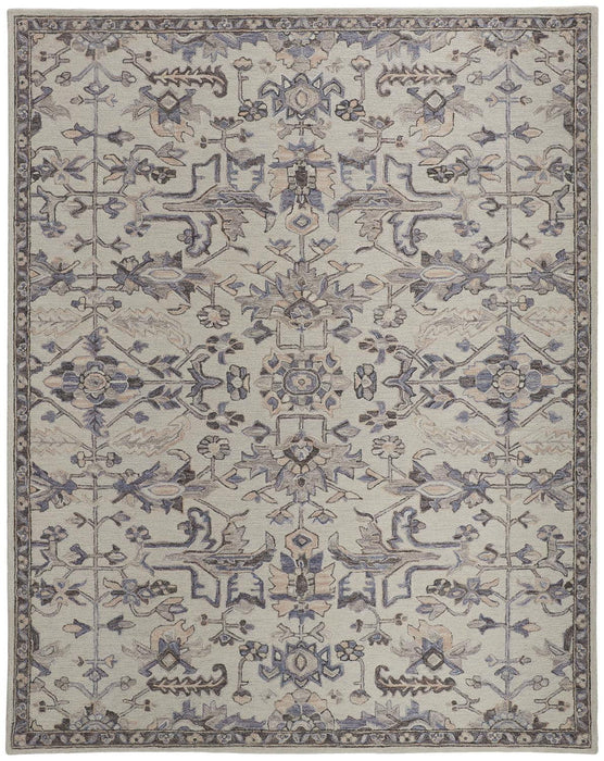 8' x 10' Wool Floral Tufted Handmade Stain Resistant Area Rug - Gray And Ivory