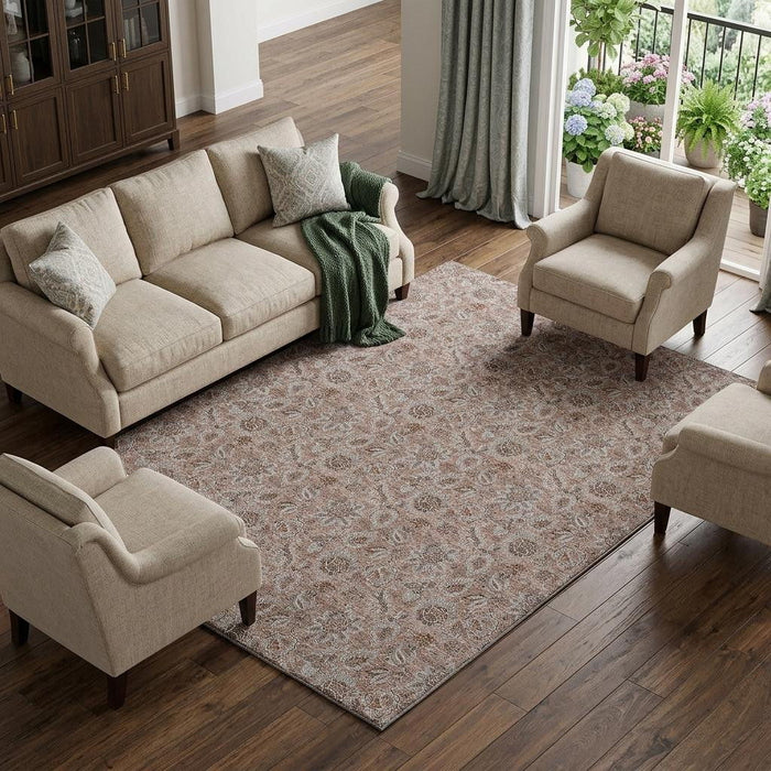 8' X 10' Floral Washable Area Rug With UV Protection (655046) - Copper / Gray