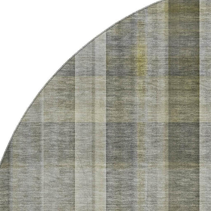 8' Plaid Washable Round Rug With UV Protection (648013) - Gray / Gold