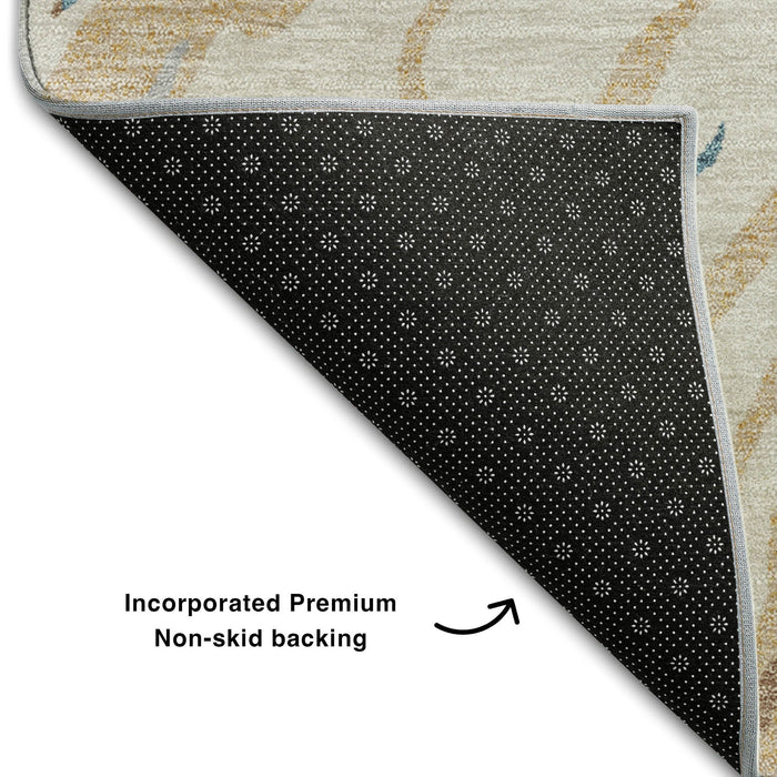 10' X 14' Abstract Washable Area Rug With UV Protection (681359) - Beige / Teal / Brown