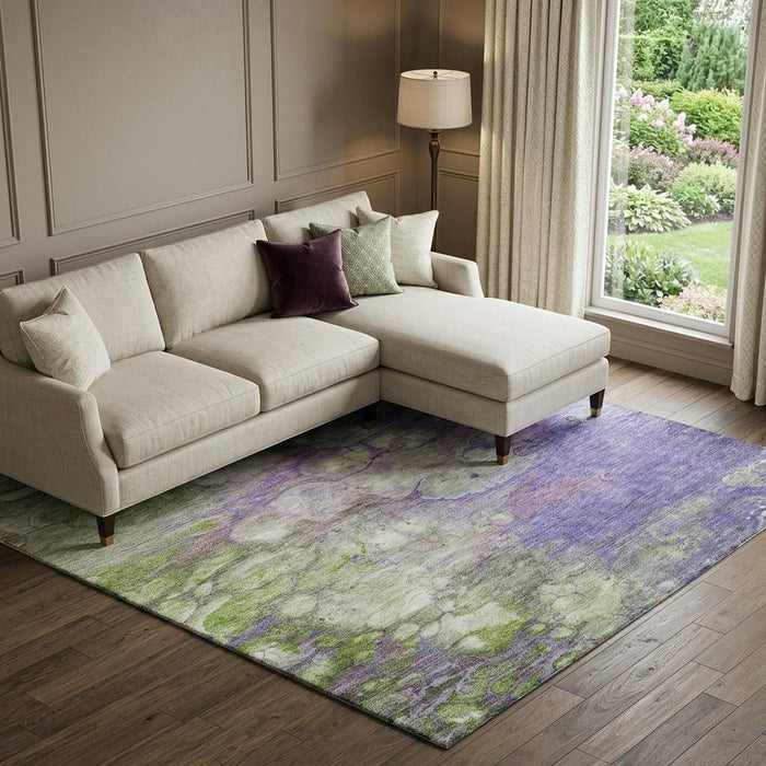10' X 14' Abstract Washable Area Rug With UV Protection (656729) - Purple / Green / Ivory