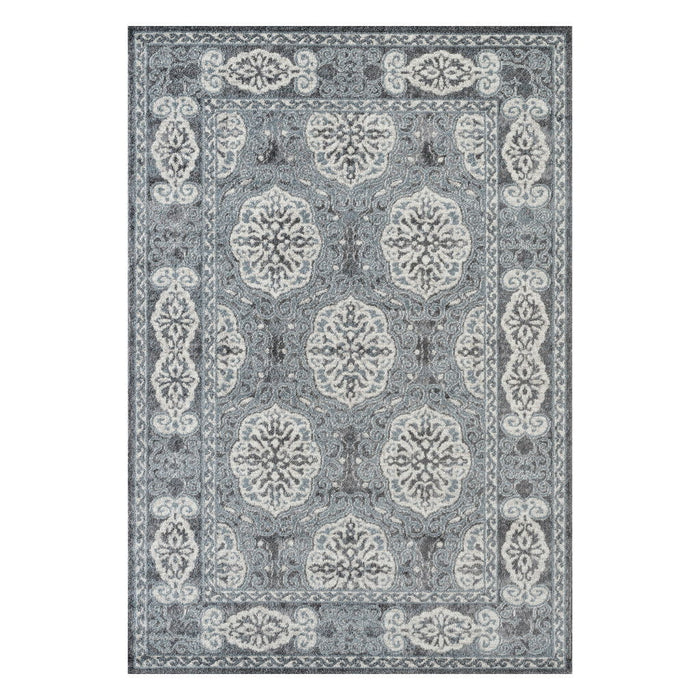 9' x 12' Medallion Power Loom Area Rug - Charcoal And Ivory