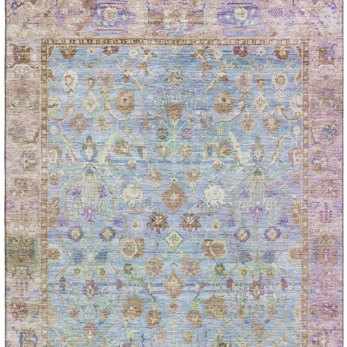 10' X 14' Oriental Washable Area Rug With UV Protection (700913) - Pale Aqua / Lavender