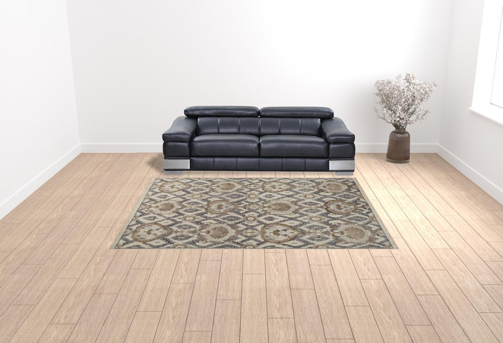 9' x 12' Wool Floral Hand Knotted Stain Resistant Area Rug - Ivory Gray And Taupe