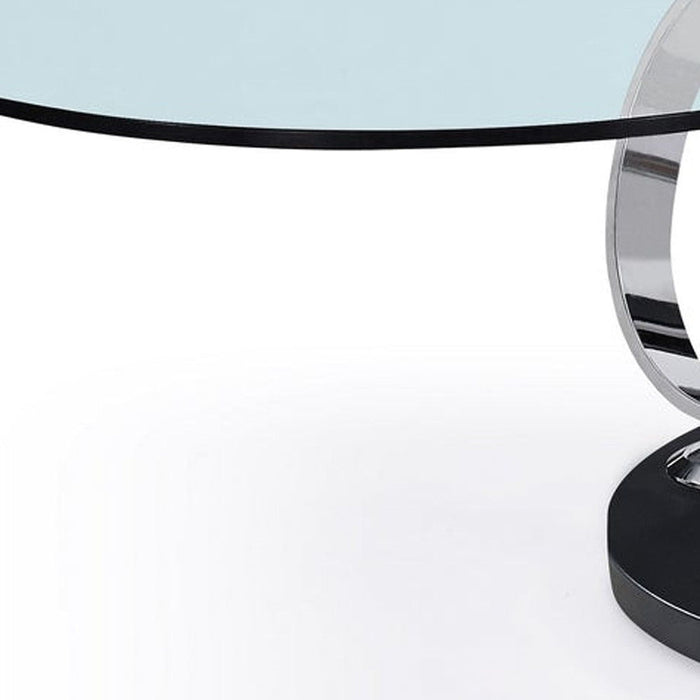 32" Contemporary Glass And Metal Round Abstract Coffee Table - Clear