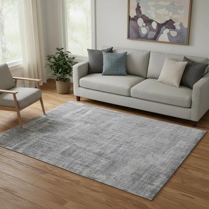 5' X 8' Abstract Hand Woven Distressed Area Rug (566947) - Blue / Ivory / Gray