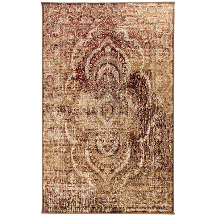 9' x 12' Abstract Power Loom Distressed Stain Resistant Area Rug - Maroon And Gold