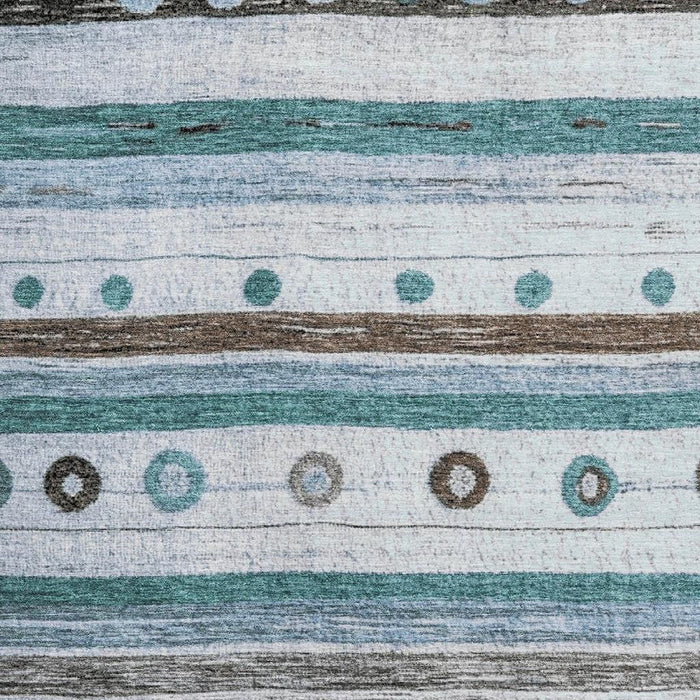 10' X 14' Striped Washable Area Rug With UV Protection (709570) - Teal / Brown / Ivory