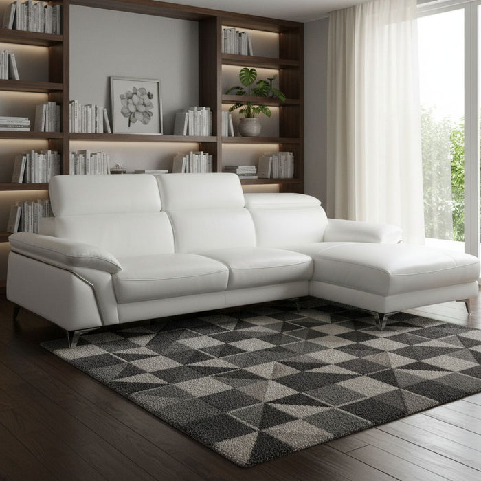 Italian Leather L Shaped Two Piece Sofa Chaise Sectional - White