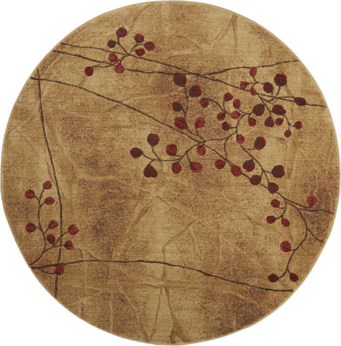 8' Floral Power Loom Non Skid Round Rug - Brown