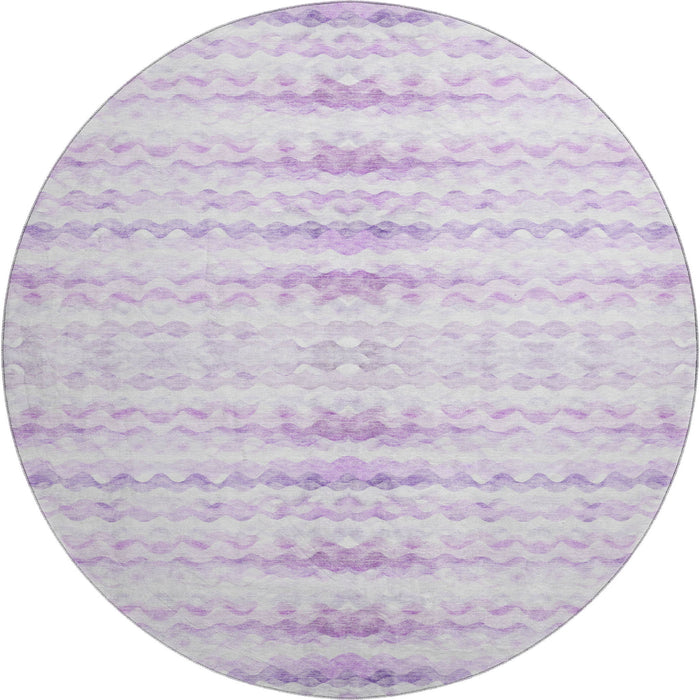 8' Geometric Washable Round Rug With UV Protection - Purple / Ivory